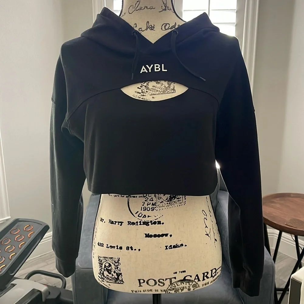 AYBL Black Cutout Cropped Hoodie, Medium - Picture 1 of 3